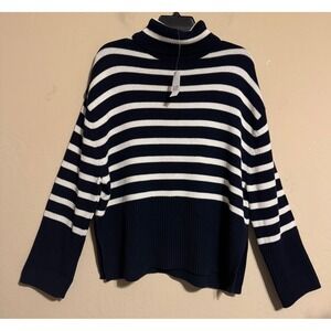 GAP‎ Turtleneck Sweater XS Relaxed Navy Stripe Knit Split Hem Cotton Preppy NEW
